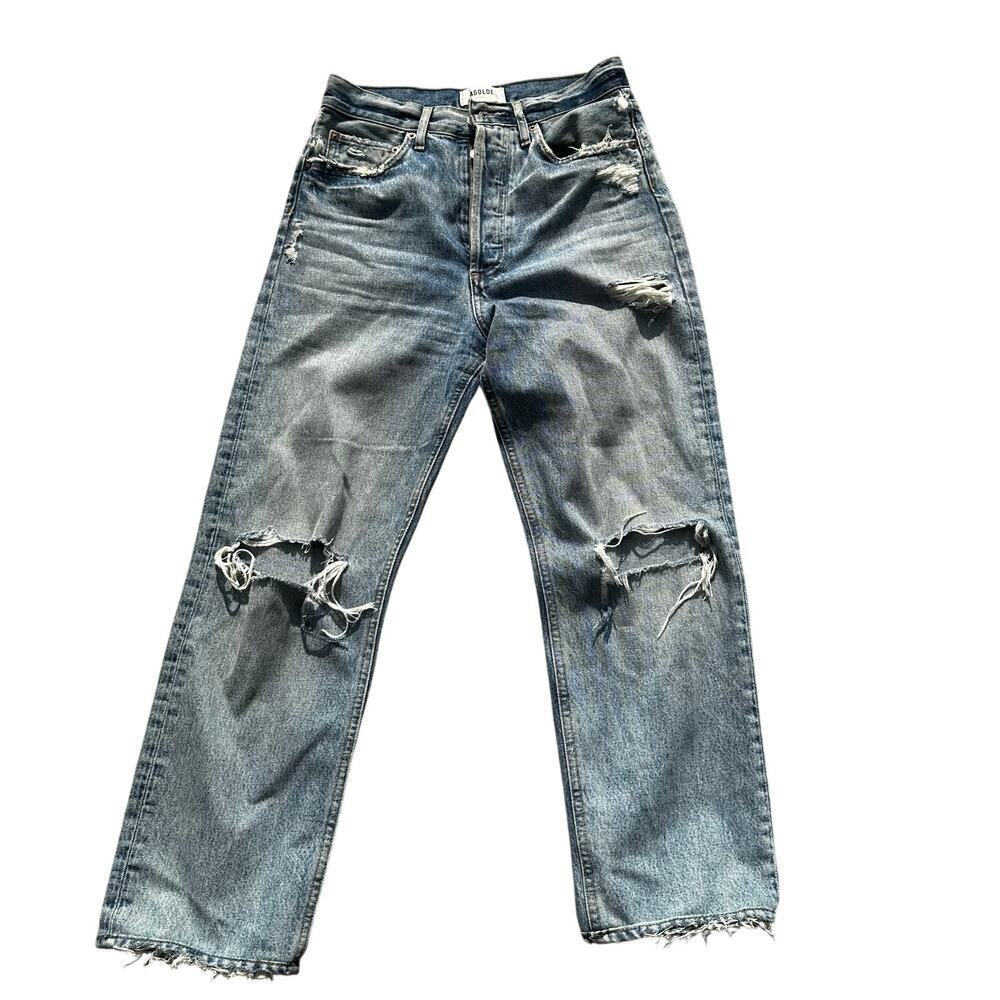 Agolde Vintage Wash High-Rise Straight Leg Jeans in Faded Blue